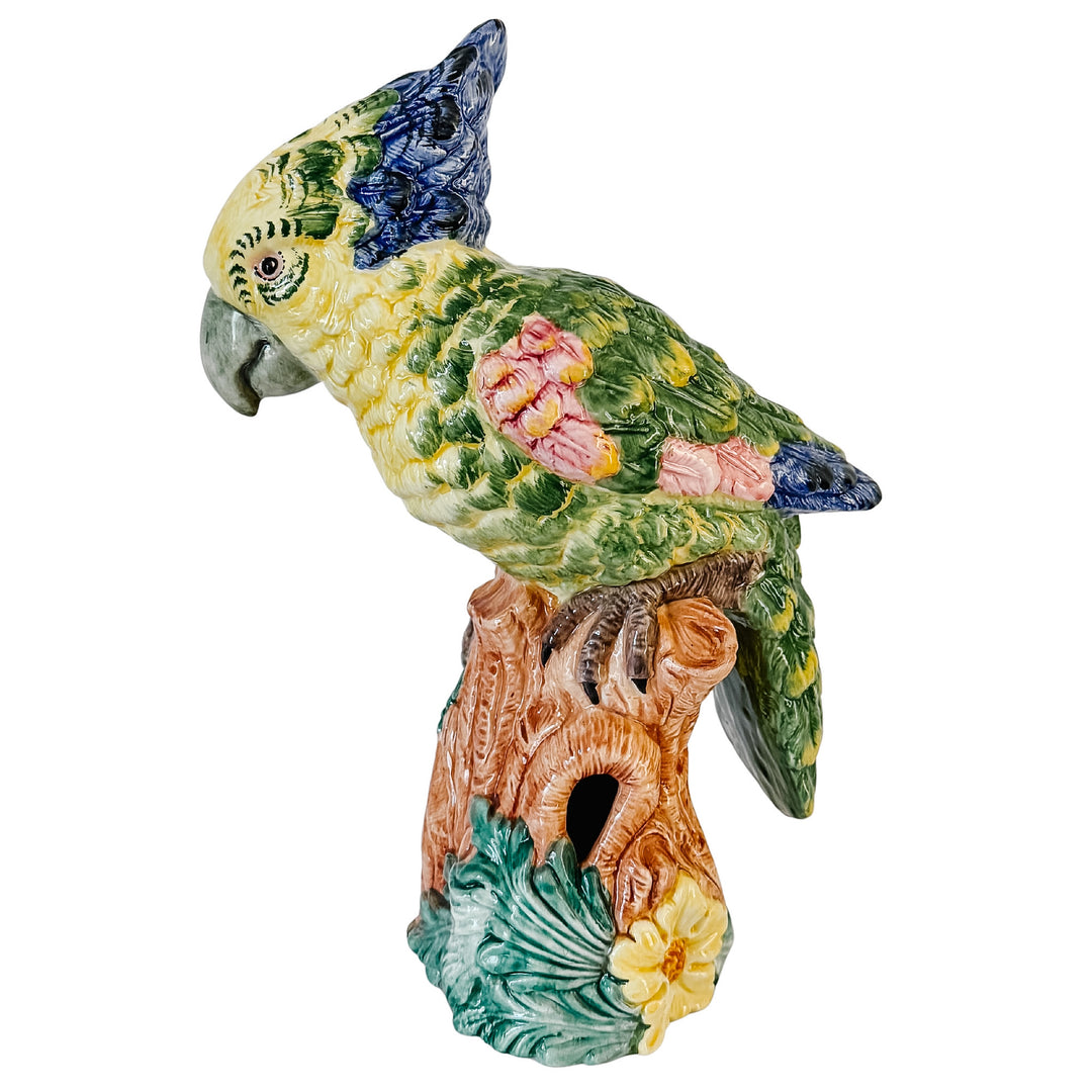 Large Scale Vintage Italian Majolica Ceramic Parrot Sculpture by Intrada 17.5"