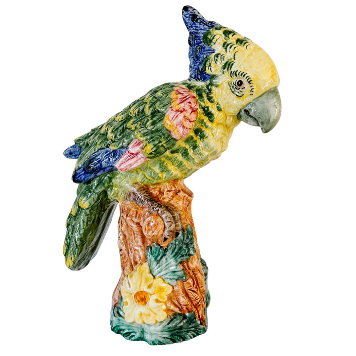 Large Scale Vintage Italian Majolica Ceramic Parrot Sculpture by Intrada 17.5"