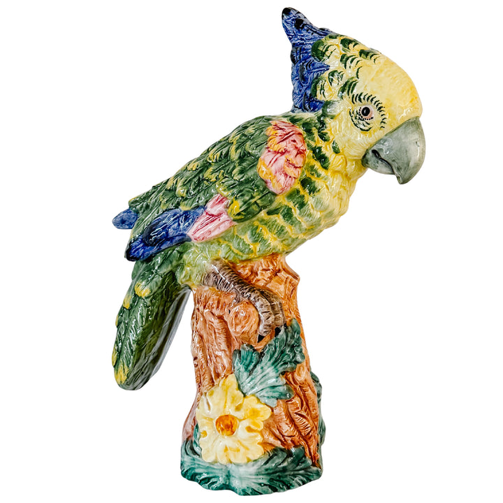 Large Scale Vintage Italian Majolica Ceramic Parrot Sculpture by Intrada 17.5"