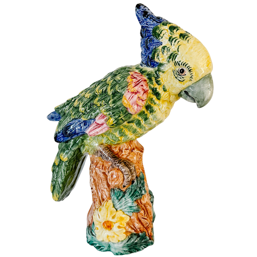 Large Scale Vintage Italian Majolica Ceramic Parrot Sculpture by Intrada 17.5"