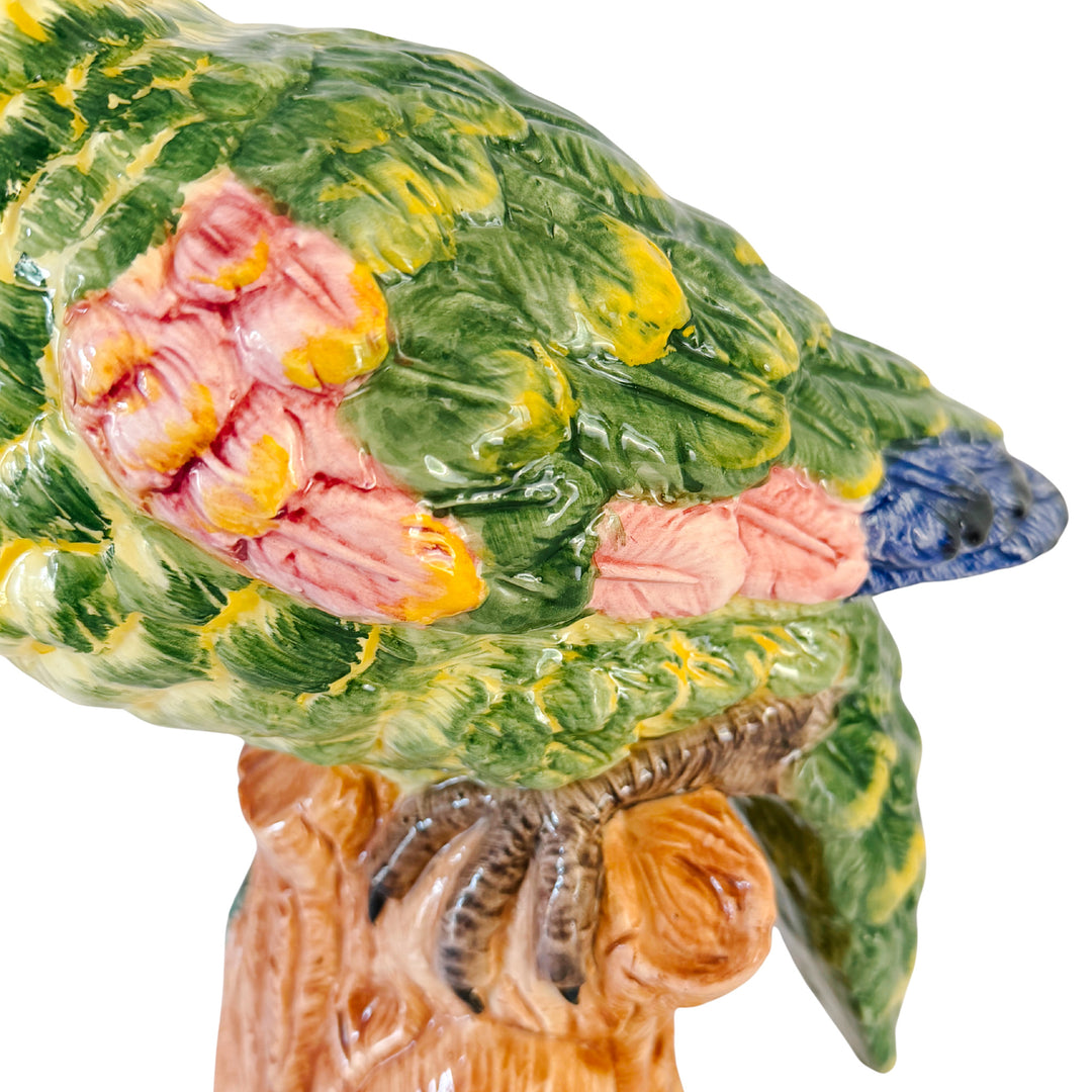 Large Scale Vintage Italian Majolica Ceramic Parrot Sculpture by Intrada 17.5"