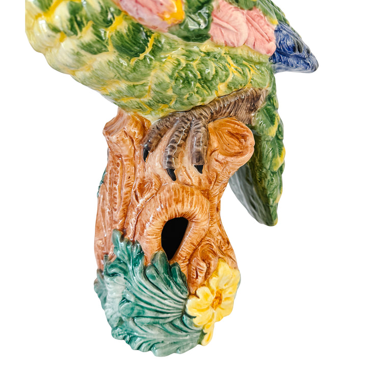 Large Scale Vintage Italian Majolica Ceramic Parrot Sculpture by Intrada 17.5"