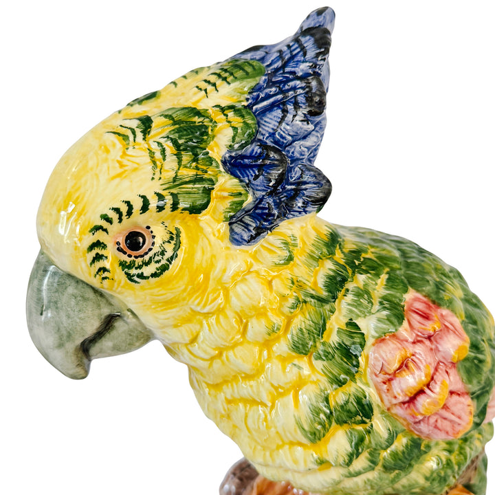 Large Scale Vintage Italian Majolica Ceramic Parrot Sculpture by Intrada 17.5"