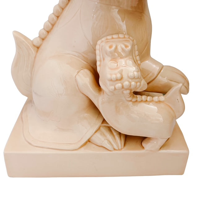 Large Scale Vintage Monochrome Blush Pink Glazed Ceramic Foo Dogs