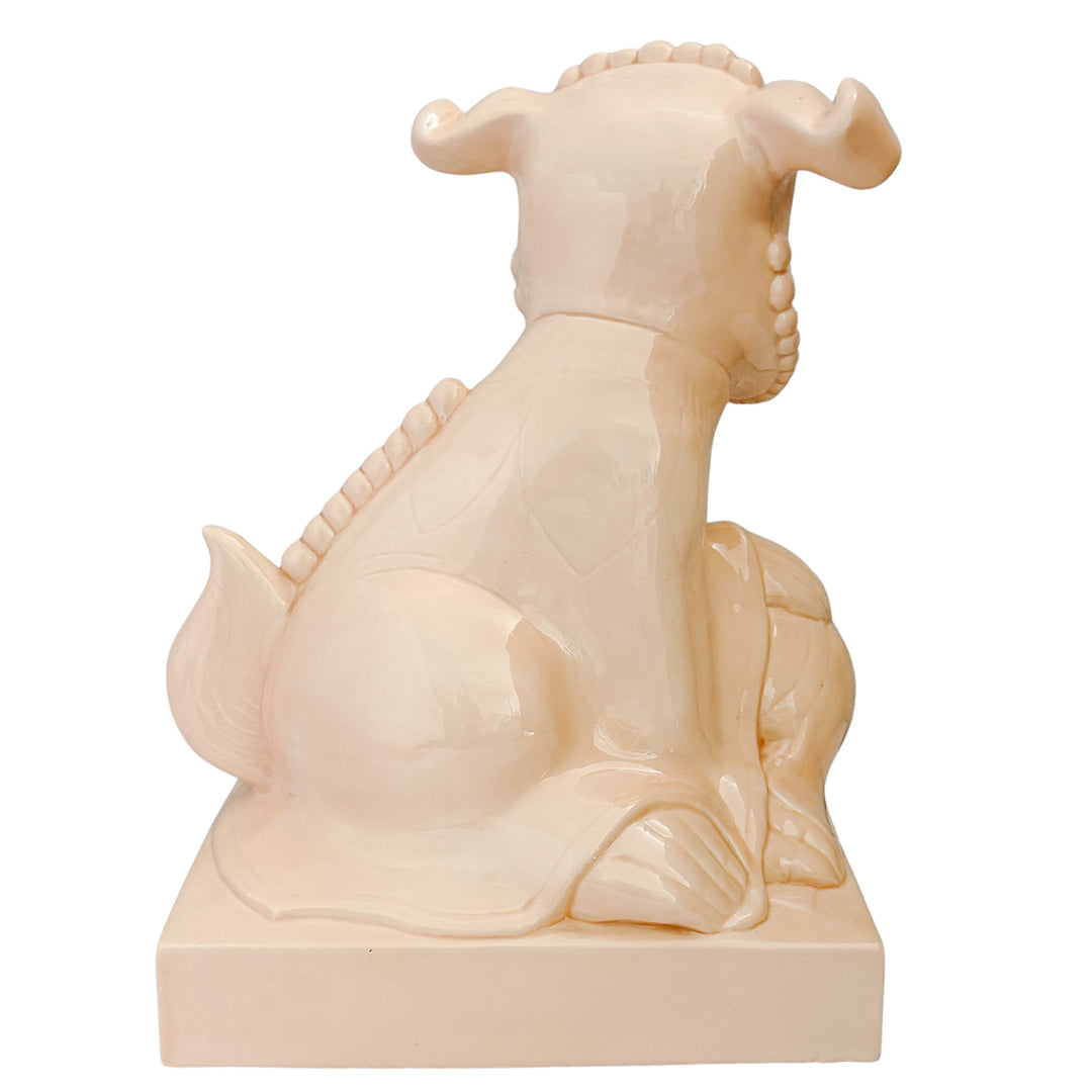 Large Scale Vintage Monochrome Blush Pink Glazed Ceramic Foo Dogs