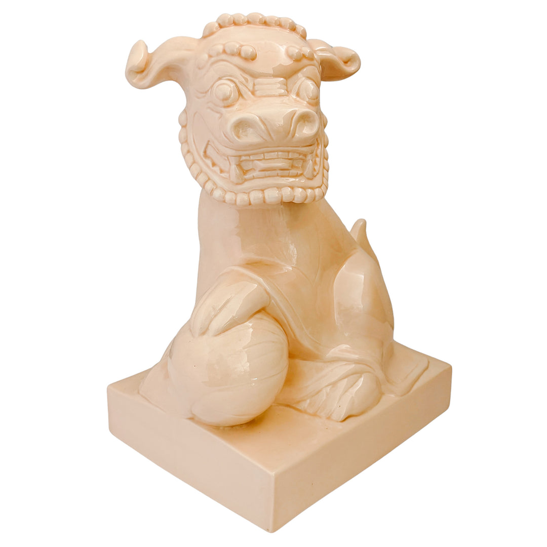Large Scale Vintage Monochrome Blush Pink Glazed Ceramic Foo Dogs