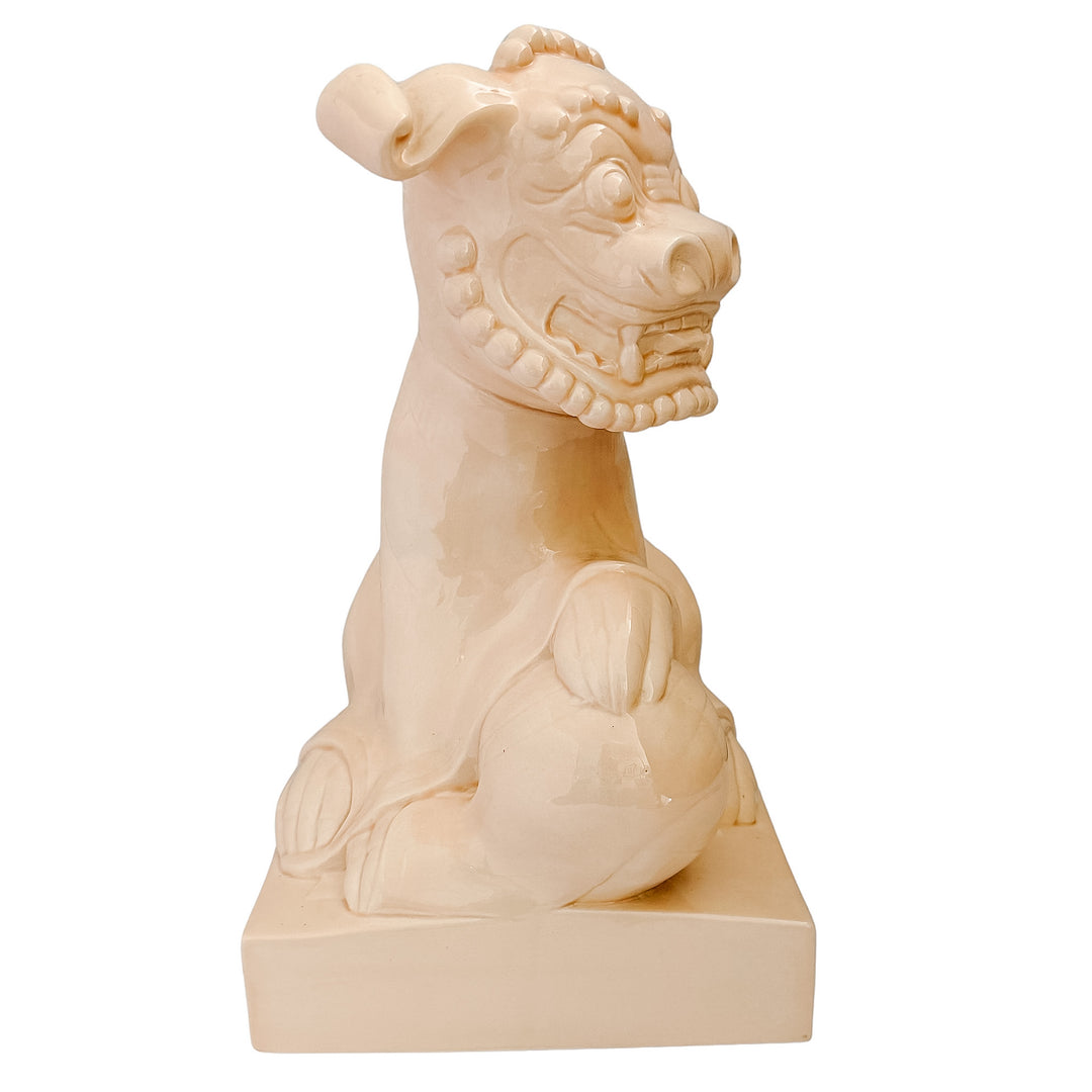 Large Scale Vintage Monochrome Blush Pink Glazed Ceramic Foo Dogs