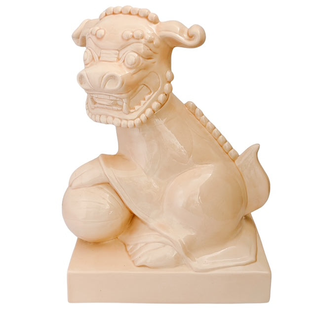 Large Scale Vintage Monochrome Blush Pink Glazed Ceramic Foo Dogs