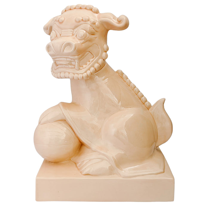 Large Scale Vintage Monochrome Blush Pink Glazed Ceramic Foo Dogs