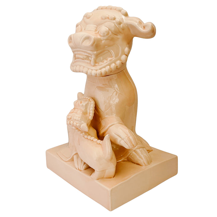 Large Scale Vintage Monochrome Blush Pink Glazed Ceramic Foo Dogs