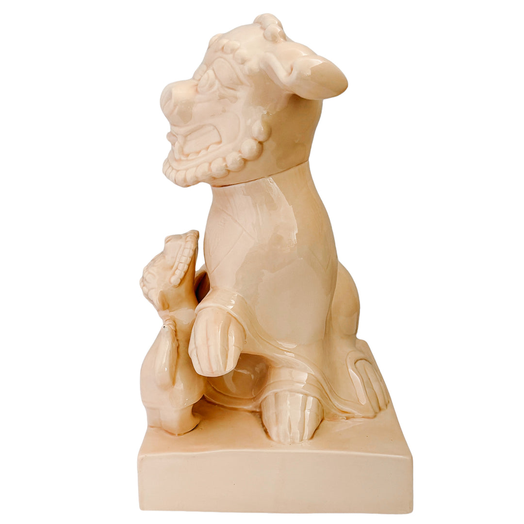 Large Scale Vintage Monochrome Blush Pink Glazed Ceramic Foo Dogs