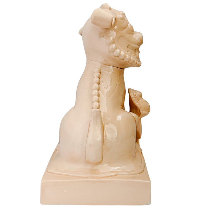 Large Scale Vintage Monochrome Blush Pink Glazed Ceramic Foo Dogs