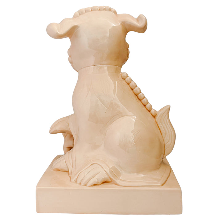 Large Scale Vintage Monochrome Blush Pink Glazed Ceramic Foo Dogs