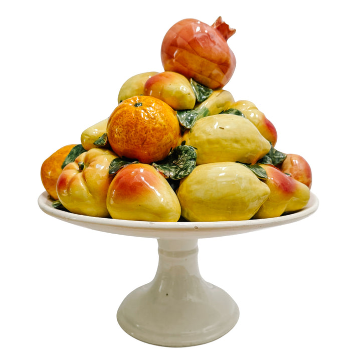 Large Scale Spanish Faience Mixed Fruit Topiary Centerpiece on Pedestal