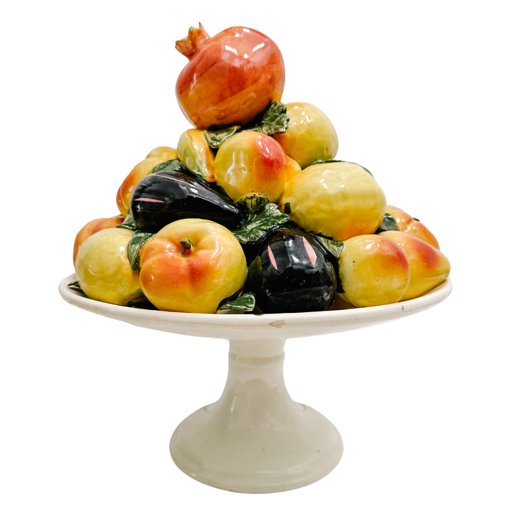 Large Scale Spanish Faience Mixed Fruit Topiary Centerpiece on Pedestal