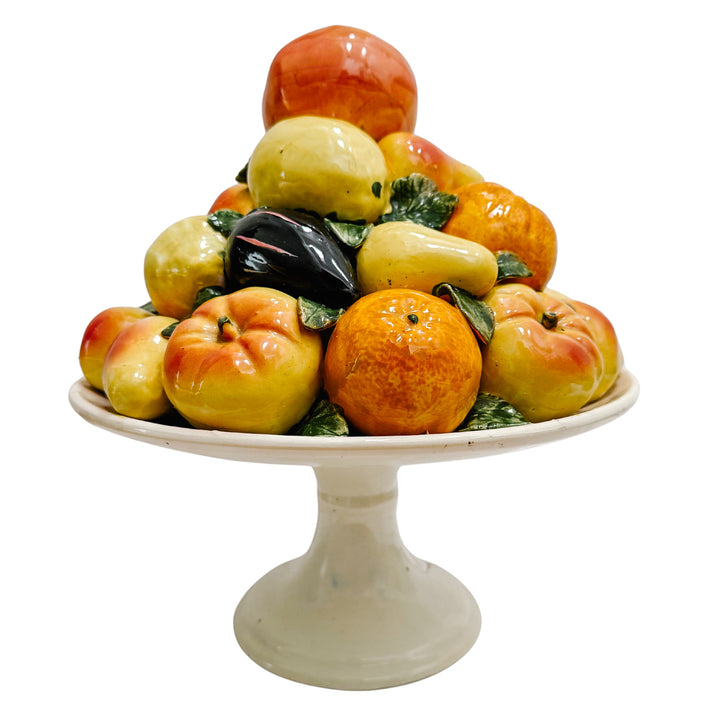 Large Scale Spanish Faience Mixed Fruit Topiary Centerpiece on Pedestal