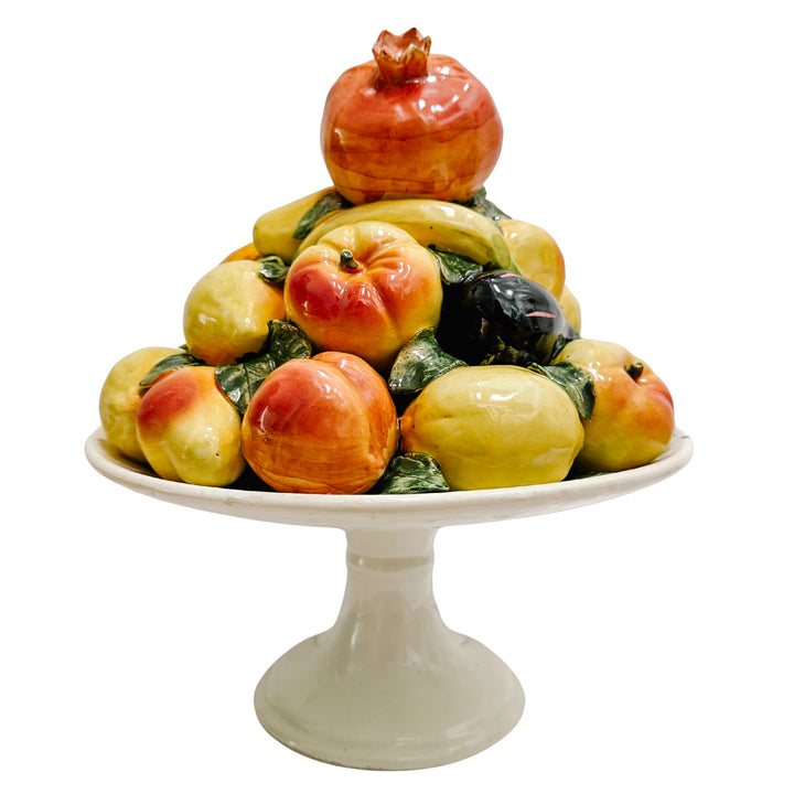 Large Scale Spanish Faience Mixed Fruit Topiary Centerpiece on Pedestal