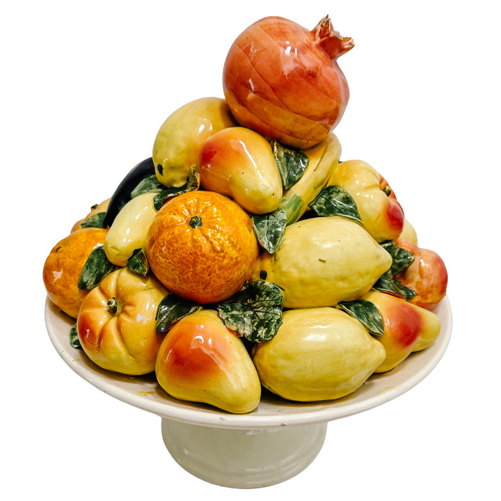 Large Scale Spanish Faience Mixed Fruit Topiary Centerpiece on Pedestal