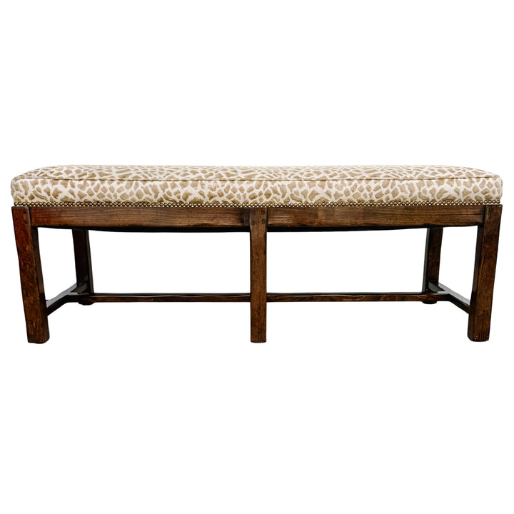 Spanish Revival Style Bench in Antelope Print With Nailhead Trim
