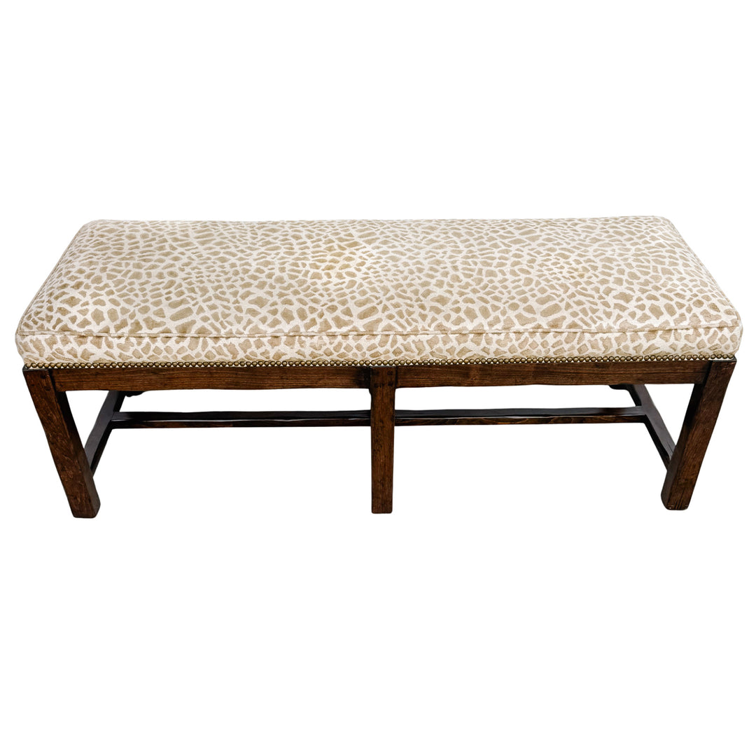 Spanish Revival Style Bench in Antelope Print With Nailhead Trim