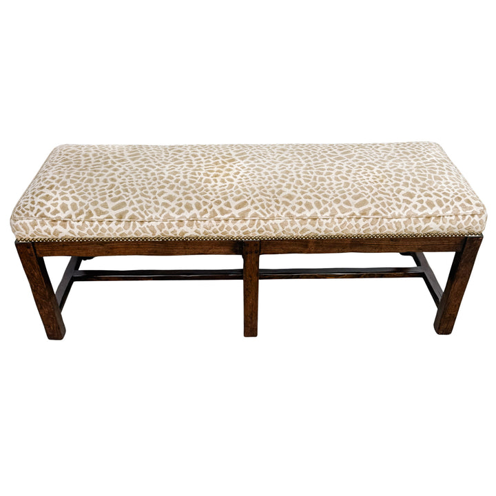 Spanish Revival Style Bench in Antelope Print With Nailhead Trim