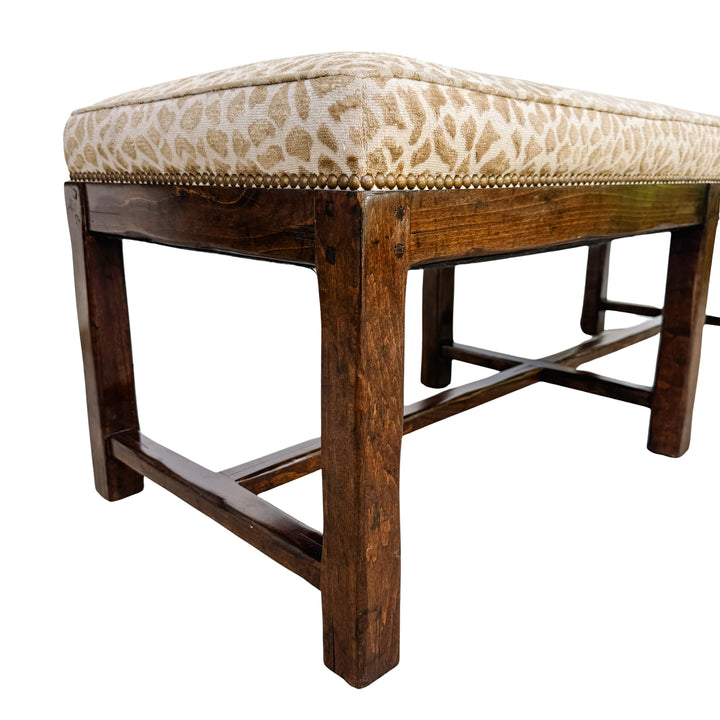Spanish Revival Style Bench in Antelope Print With Nailhead Trim