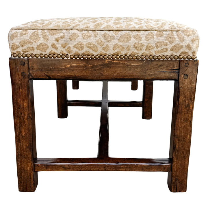 Spanish Revival Style Bench in Antelope Print With Nailhead Trim