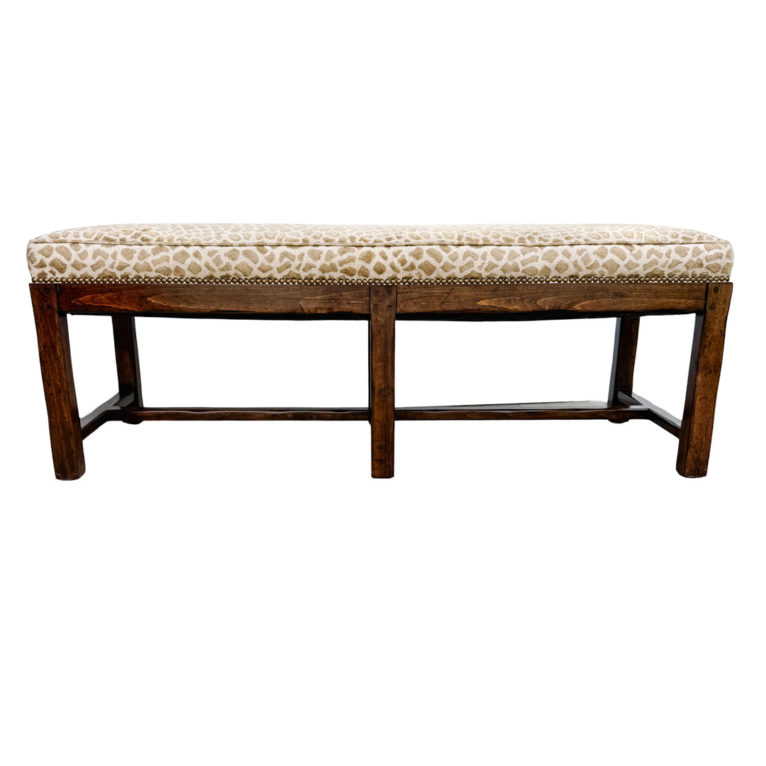 Spanish Revival Style Bench in Antelope Print With Nailhead Trim
