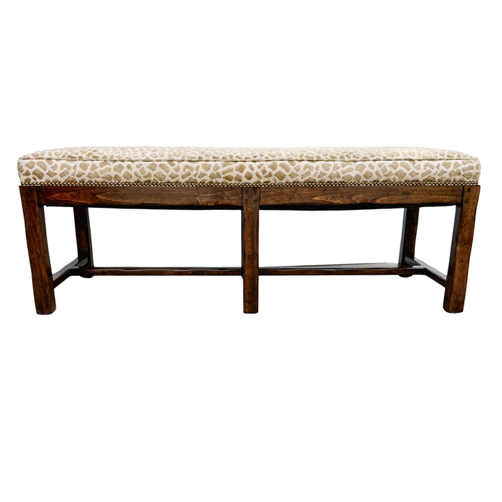 Spanish Revival Style Bench in Antelope Print With Nailhead Trim