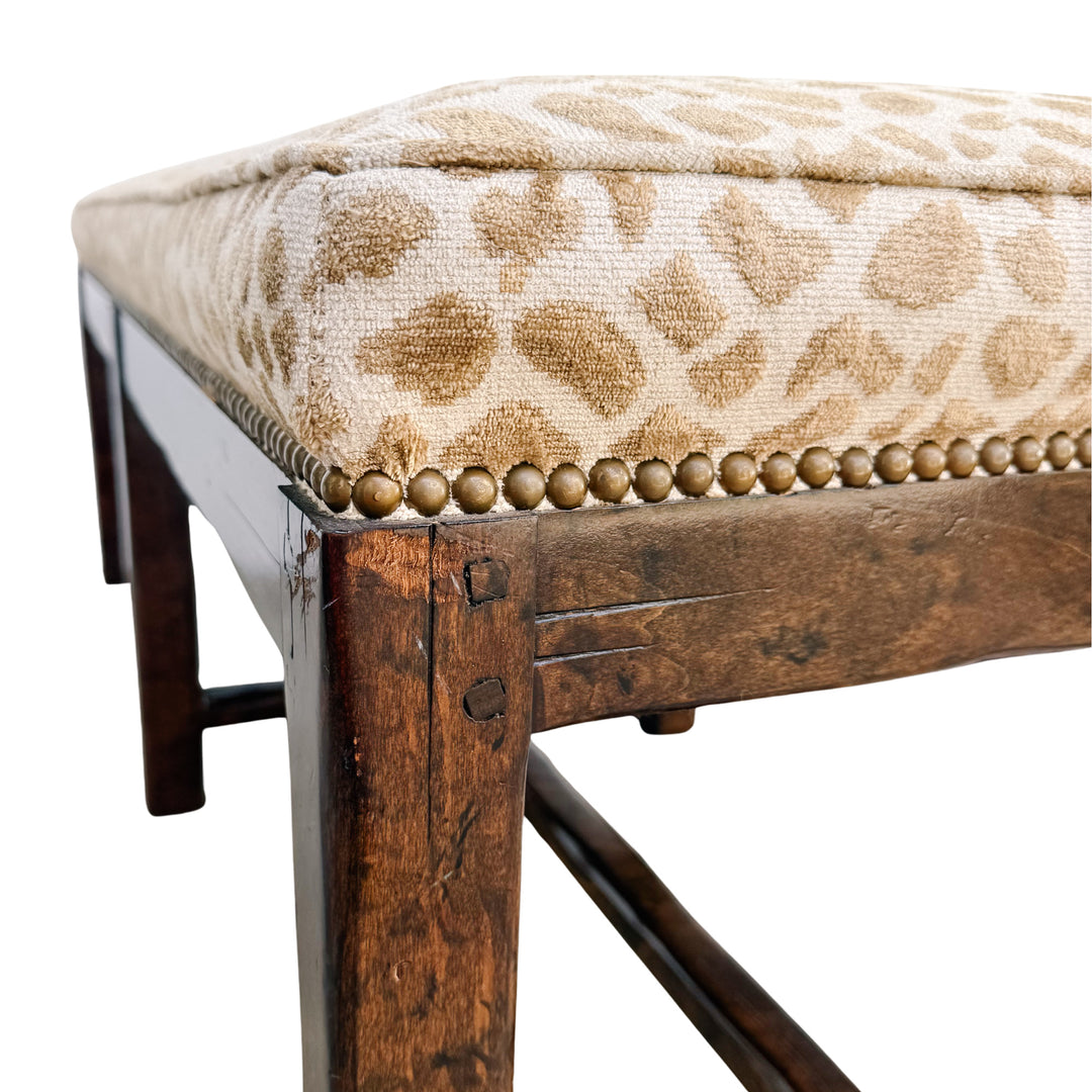 Spanish Revival Style Bench in Antelope Print With Nailhead Trim