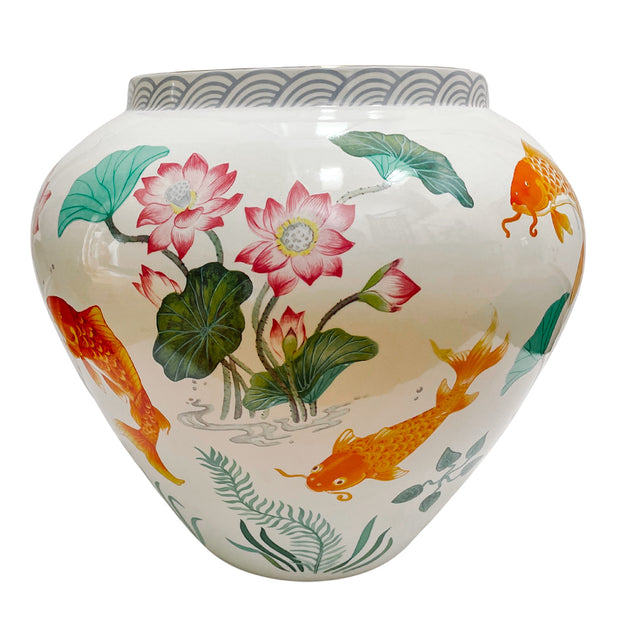 Large The Franklin Mint Vase of the Golden Carp Porcelain Vase