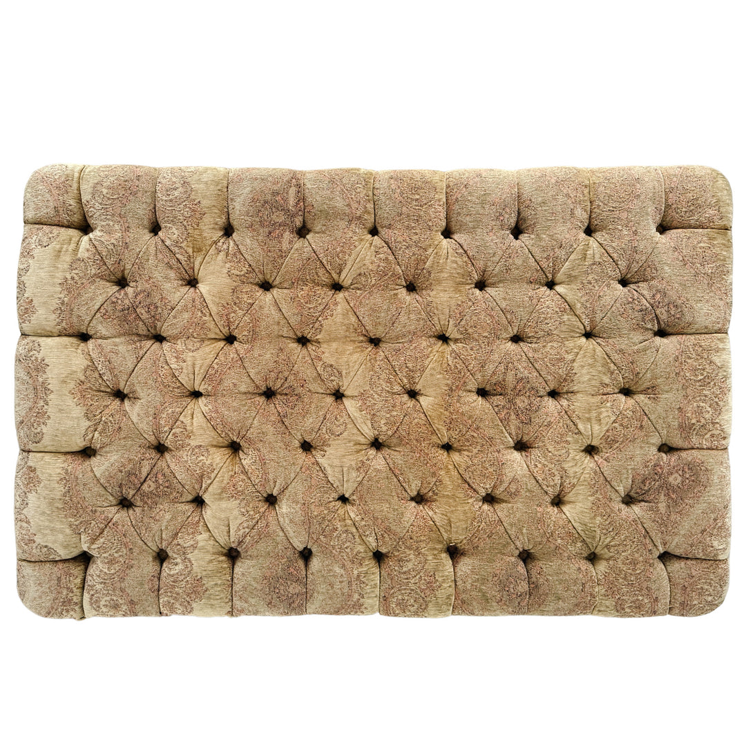 Large Traditional Tufted Ottoman Coffee Table With Carved Lion Paw Feet