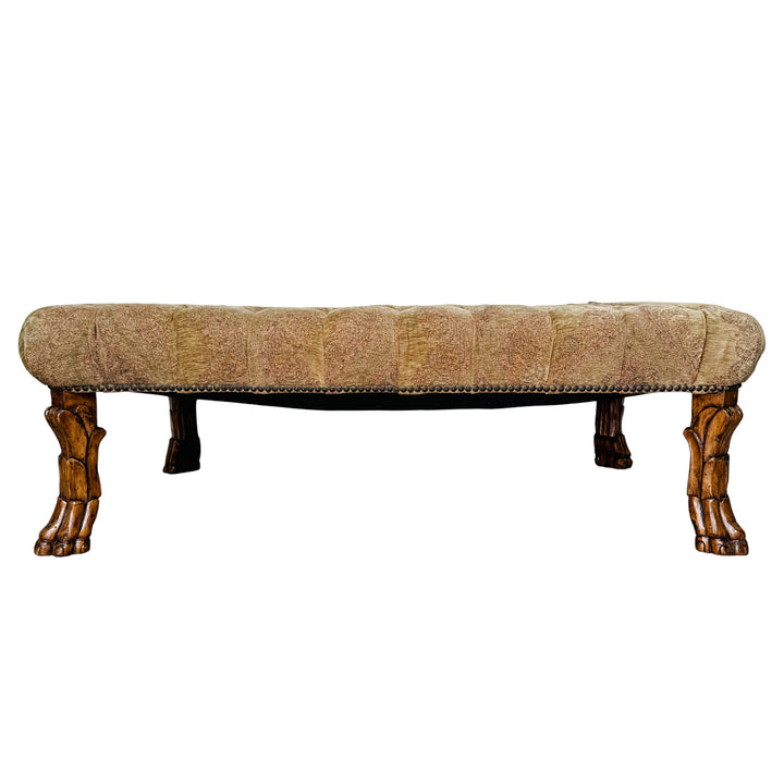Large Traditional Tufted Ottoman Coffee Table With Carved Lion Paw Feet