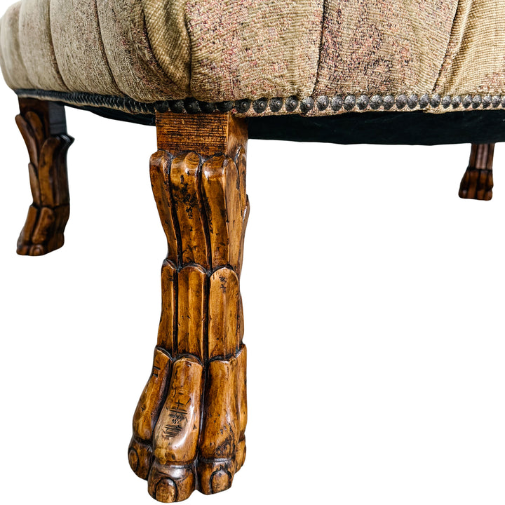 Large Traditional Tufted Ottoman Coffee Table With Carved Lion Paw Feet