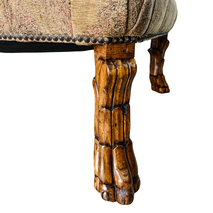 Large Traditional Tufted Ottoman Coffee Table With Carved Lion Paw Feet