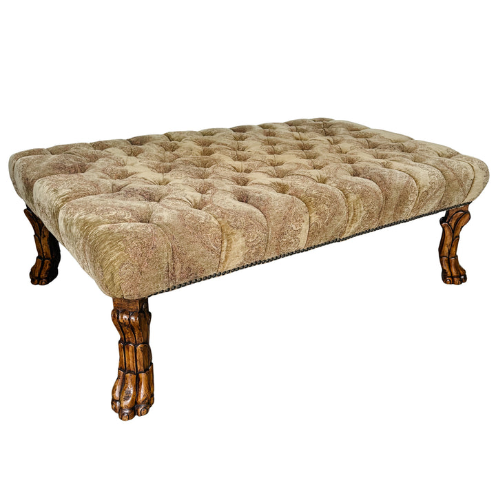 Large Traditional Tufted Ottoman Coffee Table With Carved Lion Paw Feet