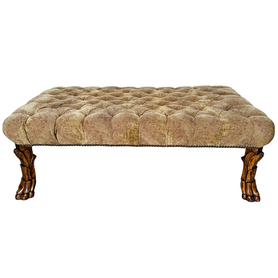 Large Traditional Tufted Ottoman Coffee Table With Carved Lion Paw Feet