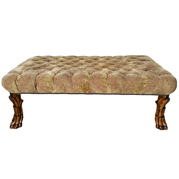 Large Traditional Tufted Ottoman Coffee Table With Carved Lion Paw Feet
