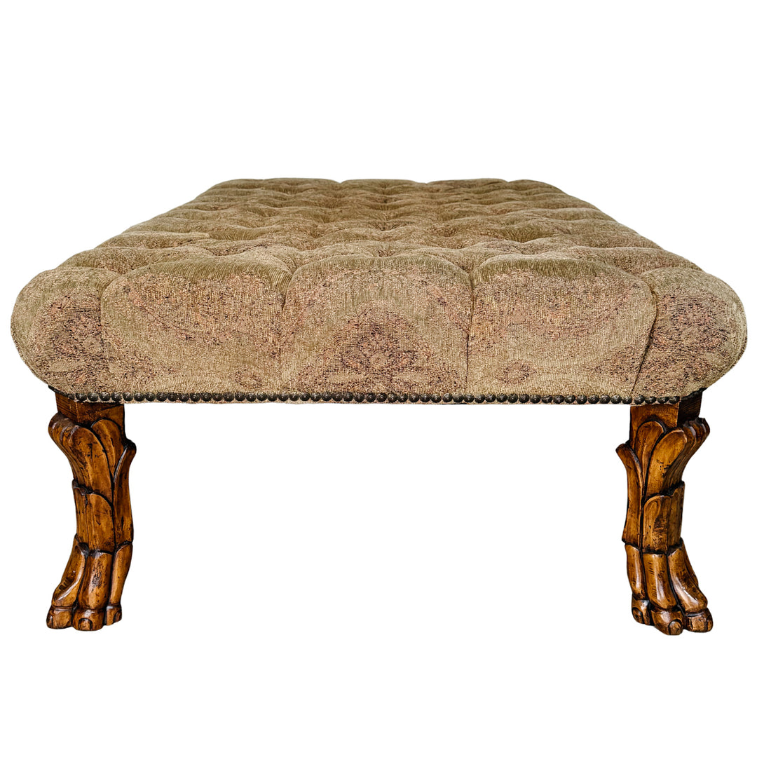 Large Traditional Tufted Ottoman Coffee Table With Carved Lion Paw Feet