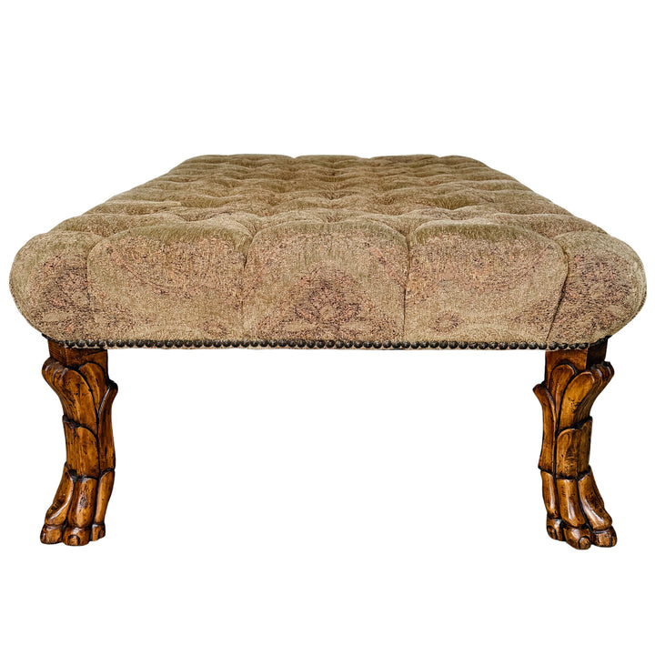 Large Traditional Tufted Ottoman Coffee Table With Carved Lion Paw Feet