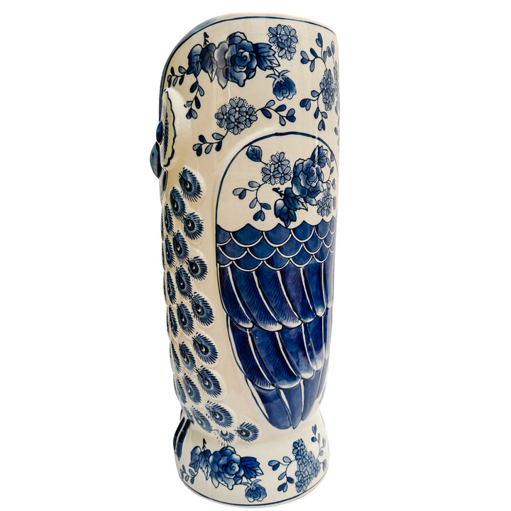 Large Vintage Blue & White Owl Umbrella Stand