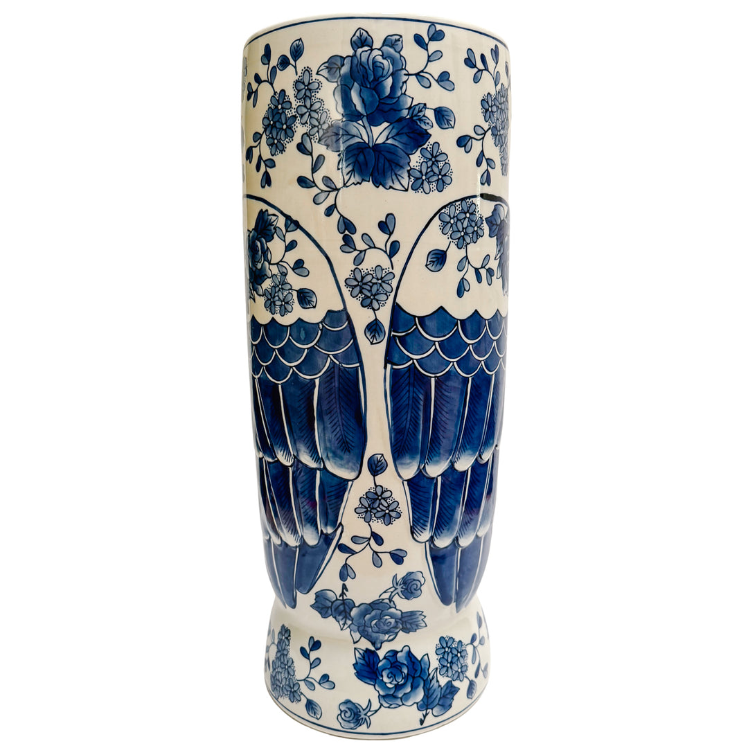 Large Vintage Blue & White Owl Umbrella Stand