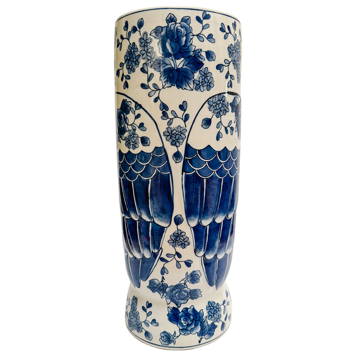 Large Vintage Blue & White Owl Umbrella Stand