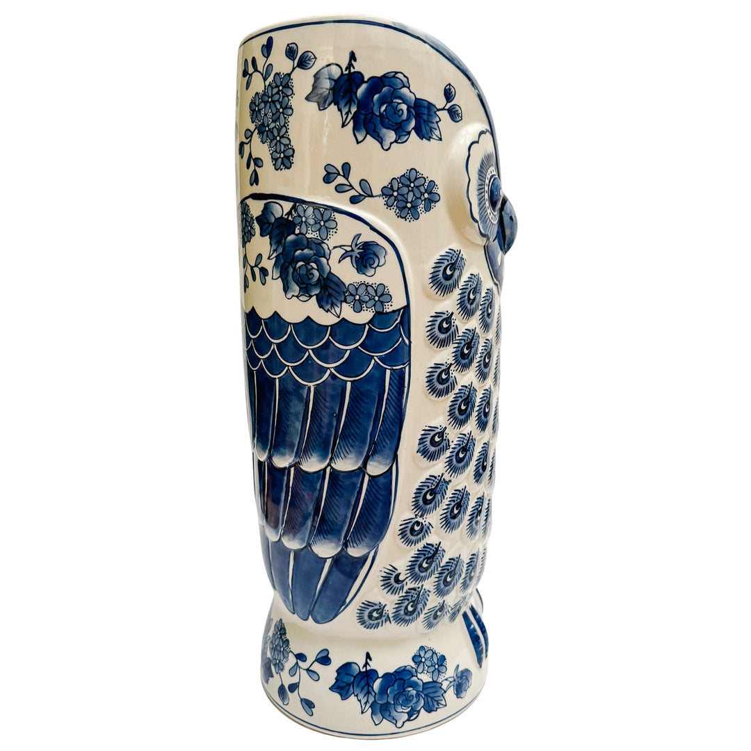 Large Vintage Blue & White Owl Umbrella Stand