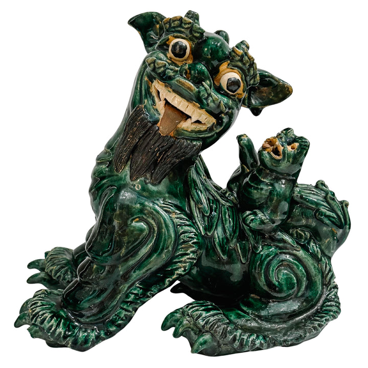 Large Vintage Chinese Green Glazed Pottery Kylin Chinese Dragons