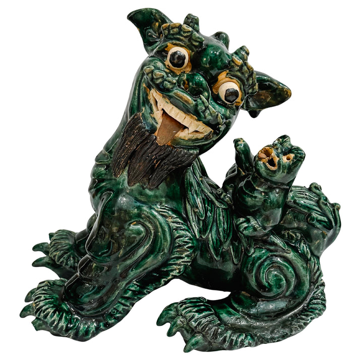 Large Vintage Chinese Green Glazed Pottery Kylin Chinese Dragons