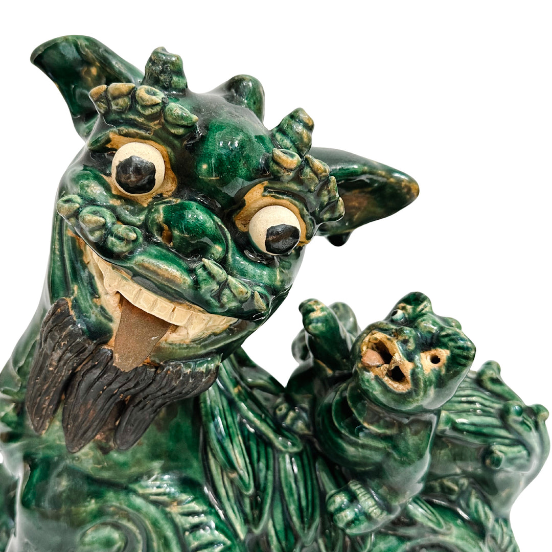 Large Vintage Chinese Green Glazed Pottery Kylin Chinese Dragons