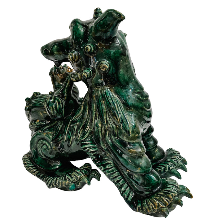 Large Vintage Chinese Green Glazed Pottery Kylin Chinese Dragons