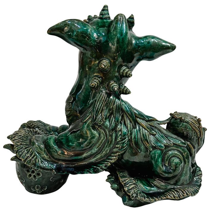 Large Vintage Chinese Green Glazed Pottery Kylin Chinese Dragons