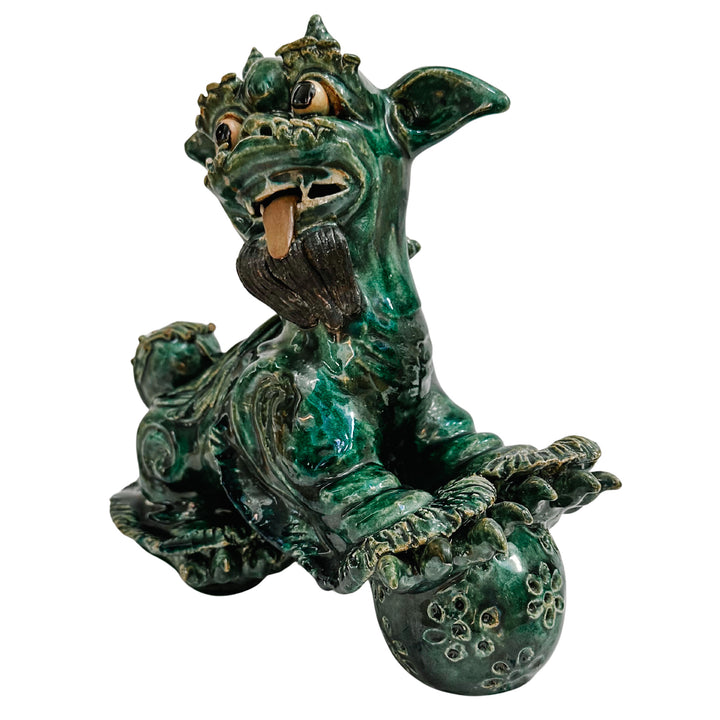 Large Vintage Chinese Green Glazed Pottery Kylin Chinese Dragons